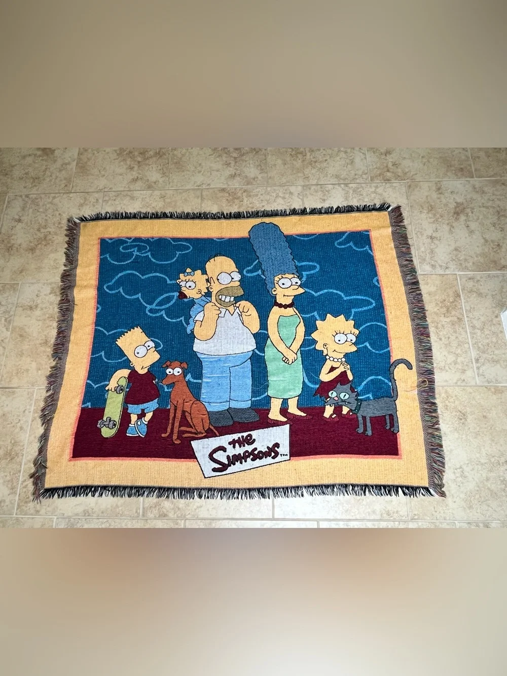 Vintage 90s The Simpsons Woven Throw Blanket Tapestry Couch Afghan 58x46 by Bart - Picture 1 of 12